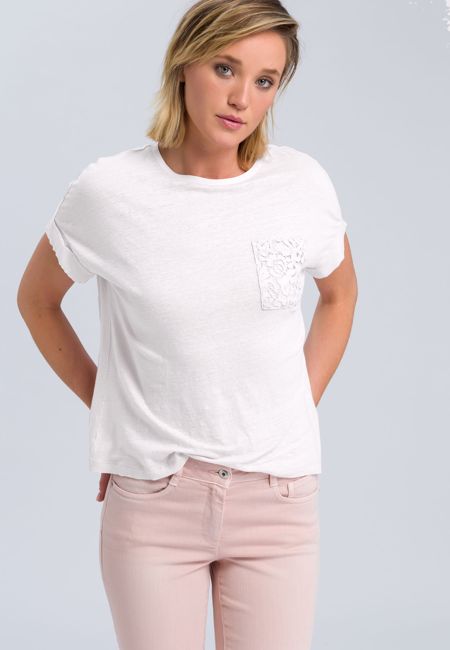 Tshirt with lace breast pocket Shirts Fashion