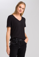 Basicshirt mit Satin-V-Ausschnitt