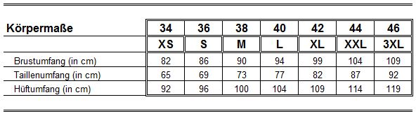 Marc Aurel Size Chart