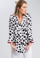 Printbluse mit Kontrast-Paspelierung